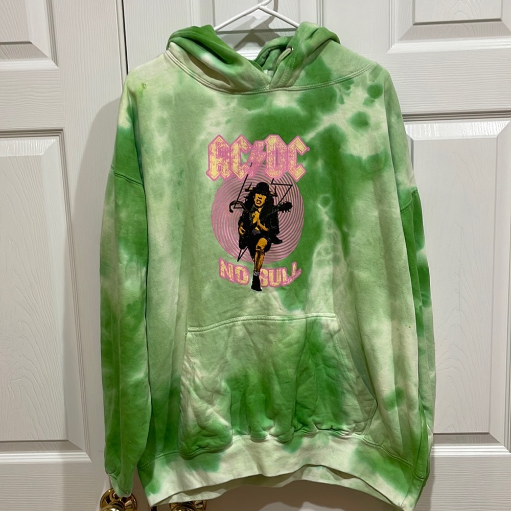 AC DC HOODIE green tie dye size large like new